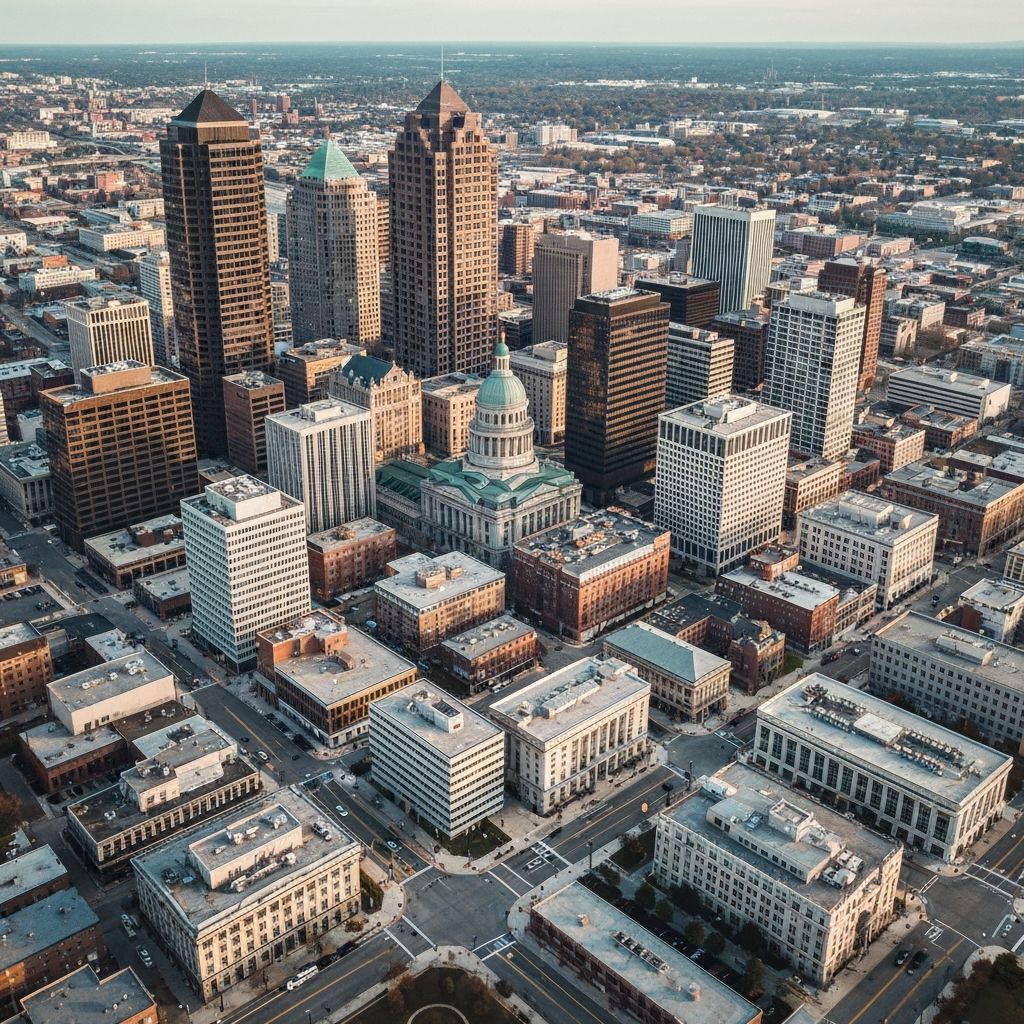 Indianapolis downtown skyline aerial view - rental property investment guide