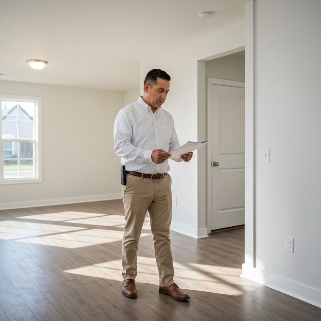 Landlord conducting move-in inspection with checklist